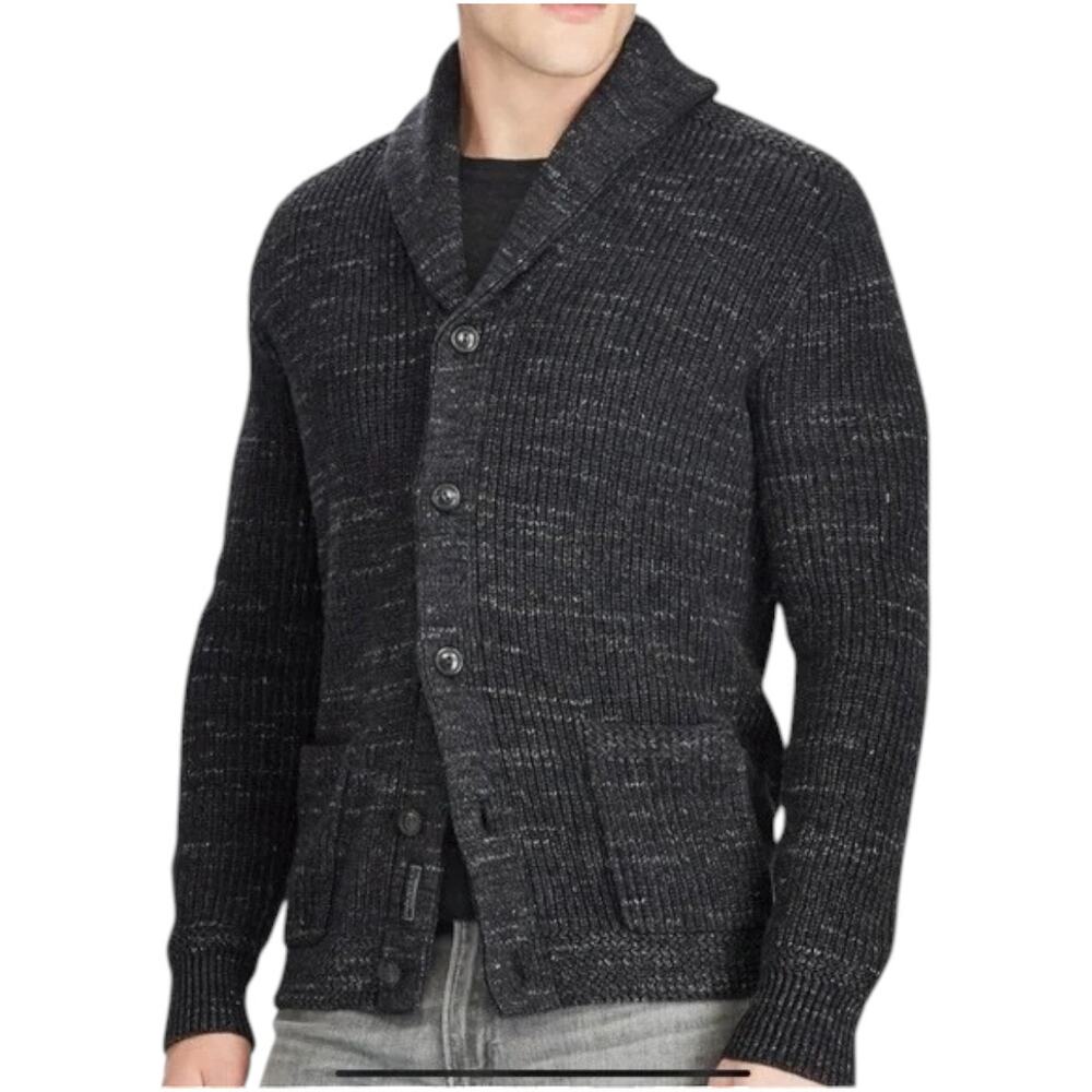 Polo Ralph Lauren Men's Size L‎ Gray Button Up Fisherman Cardigan Sweater Cotton